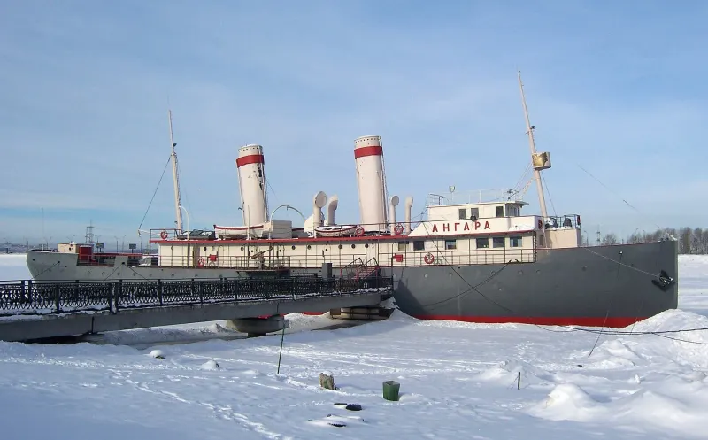The icebreaker Angara moored in winter
